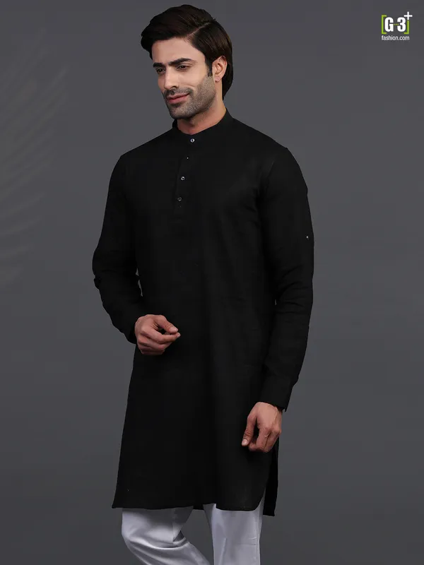 Festive wear black chinese collar mens kurta