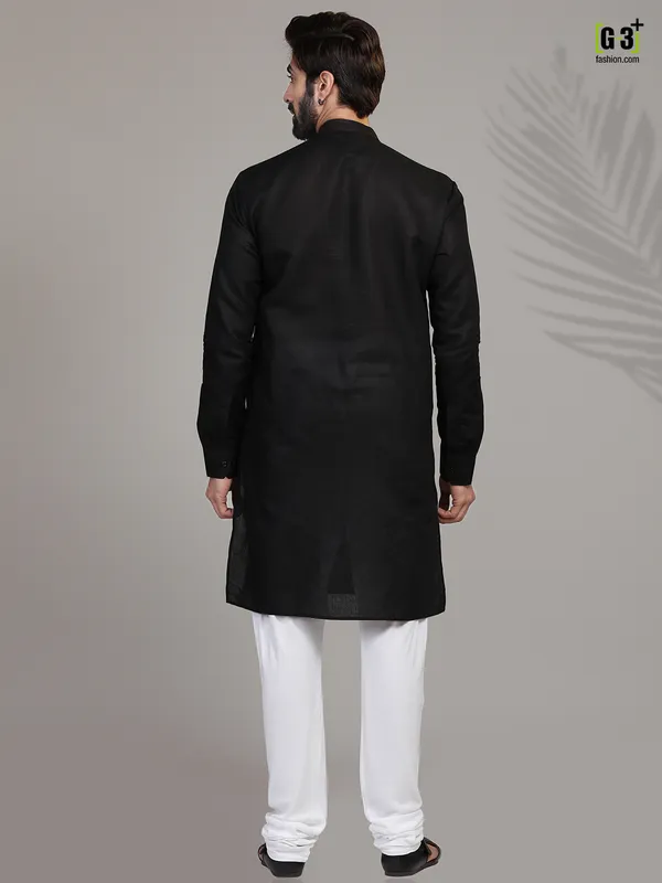 Festive wear black hue stand collar  Men Kurta pajama