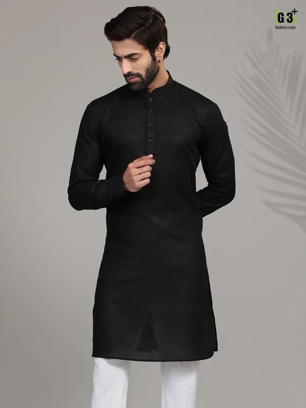 Festive wear black hue stand collar mens kurta