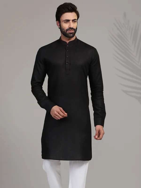 Festive wear black hue stand collar mens kurta