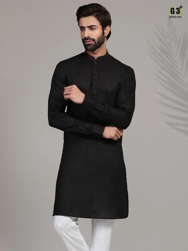 Festive wear black hue stand collar mens kurta