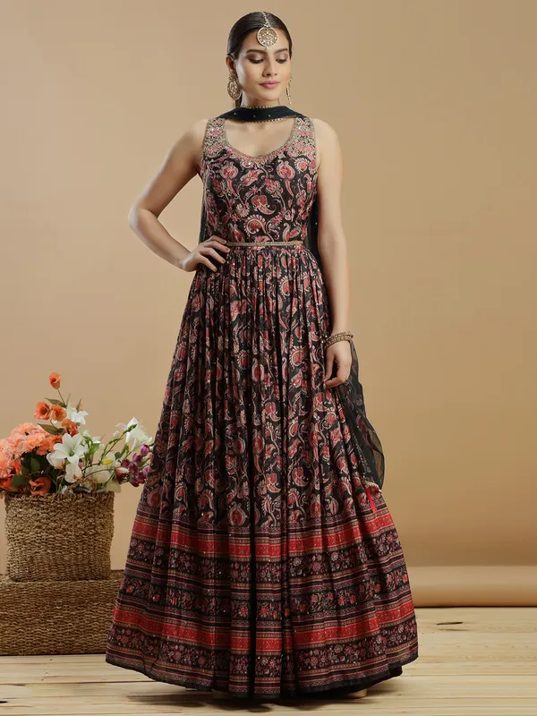 Festive wear black silk anarkali suit