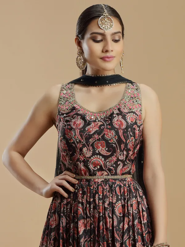 Festive wear black silk anarkali suit