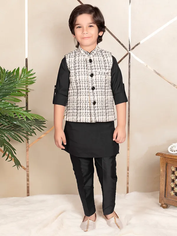 Festive wear black silk waist coat set for boys