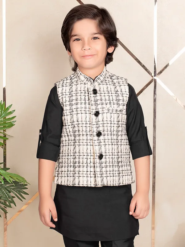 Festive wear black silk waist coat set for boys