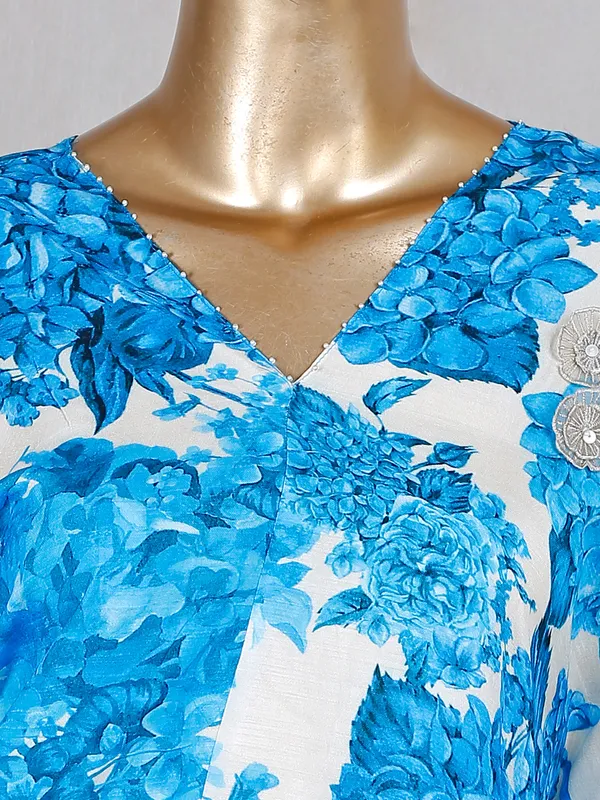 Festive wear blue kurti with pant in silk