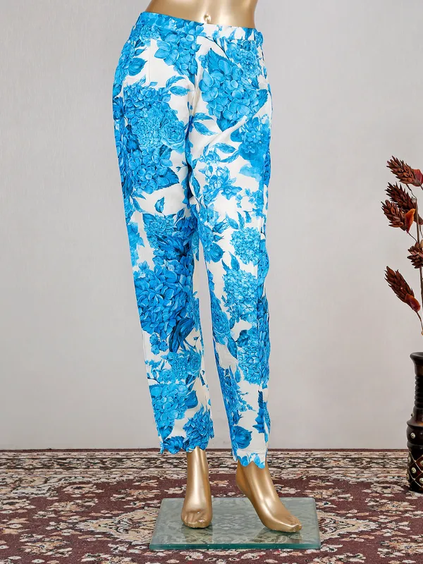 Festive wear blue kurti with pant in silk