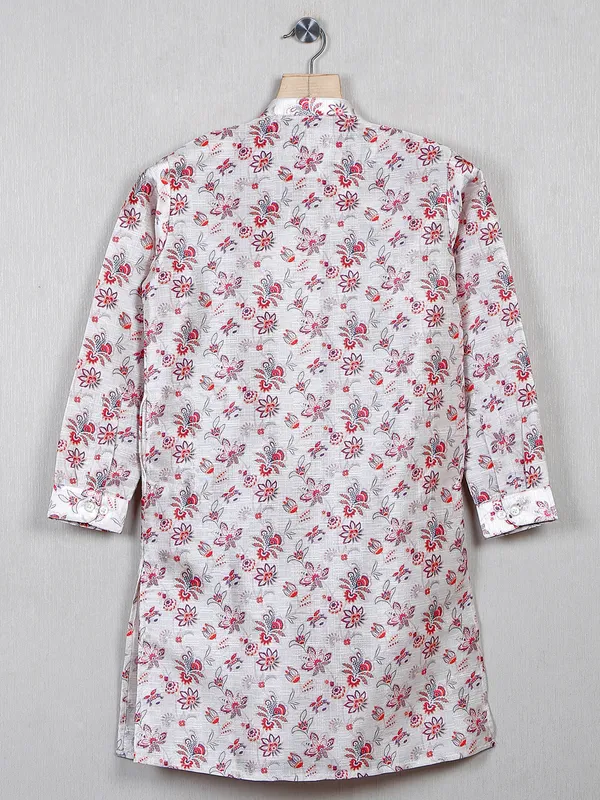 Festive wear cotton silk printed off white kurta suit