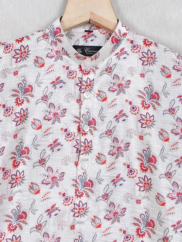 Festive wear cotton silk printed off white kurta suit