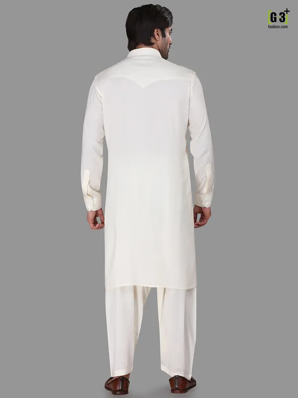 Festive wear cream collar rayon pathani suit