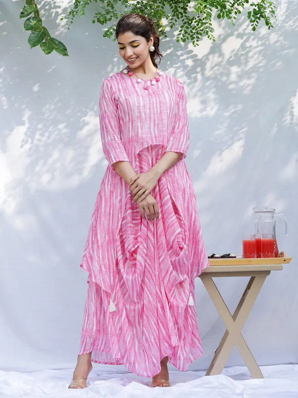Festive wear crepe pink long kurti