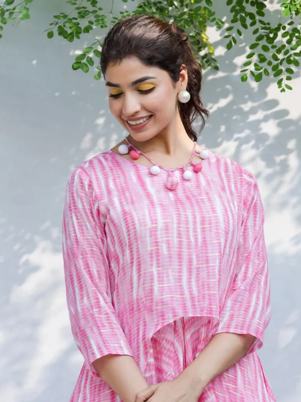 Festive wear crepe pink long kurti