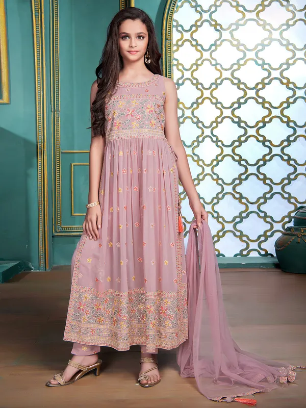 Festive wear dusty pink georgette pant suit
