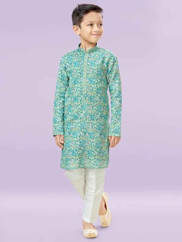Festive wear light turquoise blue kurta set for boys