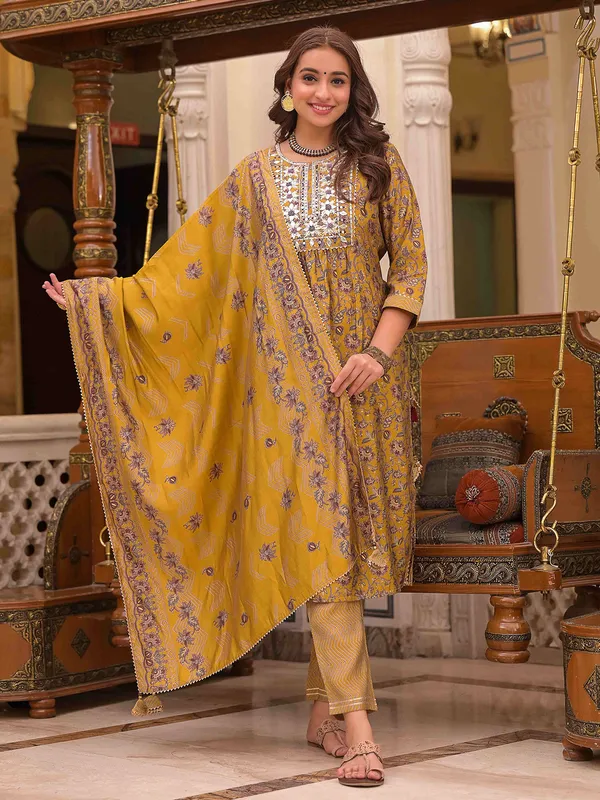 Festive wear mustard yellow kurti set