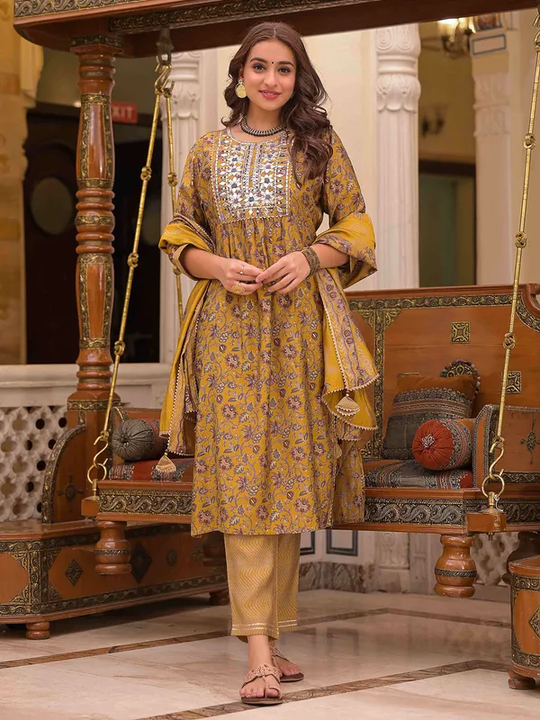 Festive wear mustard yellow kurti set