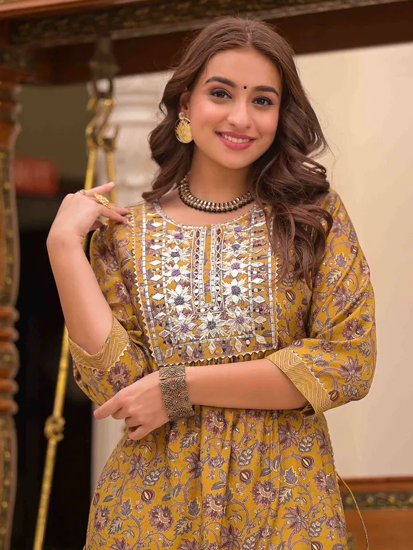 Festive wear mustard yellow kurti set