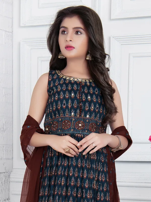 Festive wear navy printed georgette pant suit