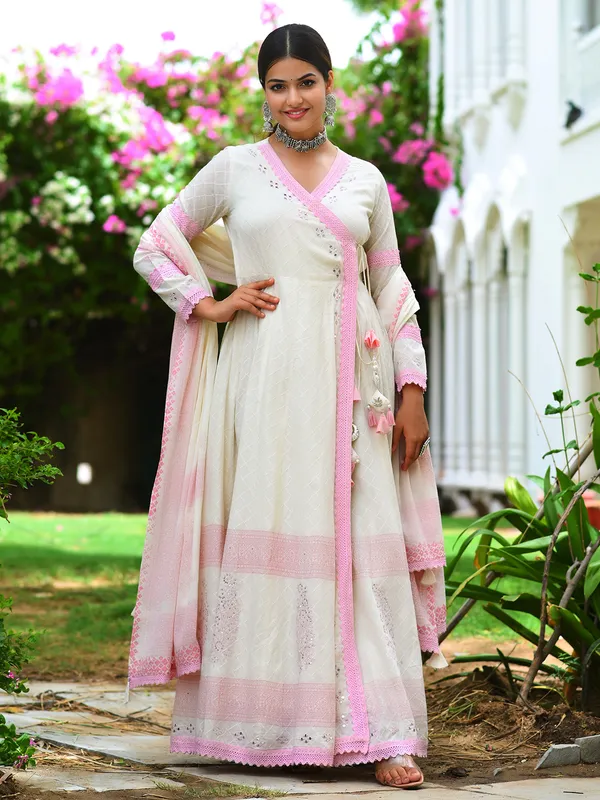 Festive wear off white anarakli style cotton kurti
