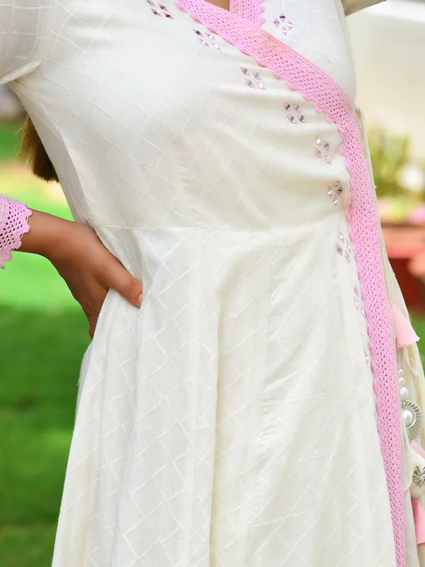 Festive wear off white anarakli style cotton kurti