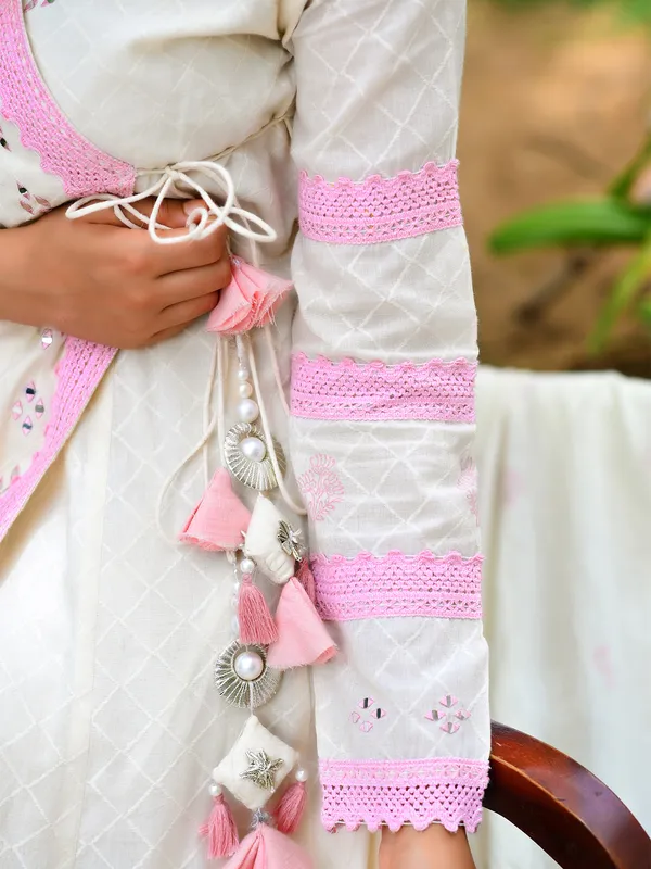 Festive wear off white anarakli style cotton kurti