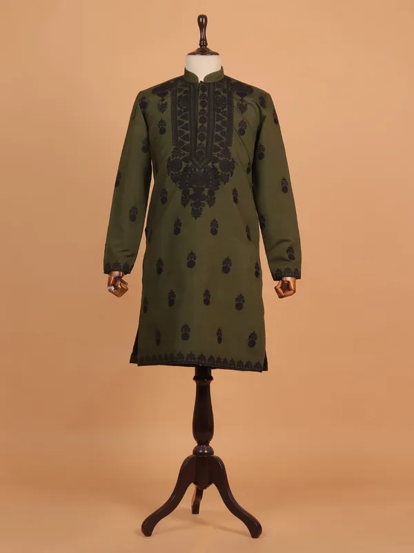 Festive wear Olive embroideried pathani suit