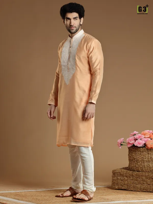 Festive wear peach color silk kurta suit