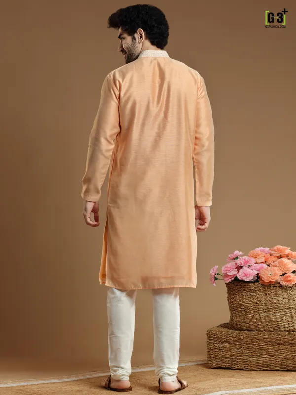 Festive wear peach color silk kurta suit