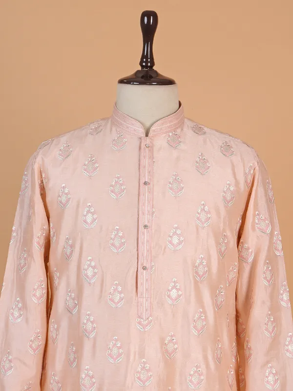 Festive wear peach cotton silk kurta suit