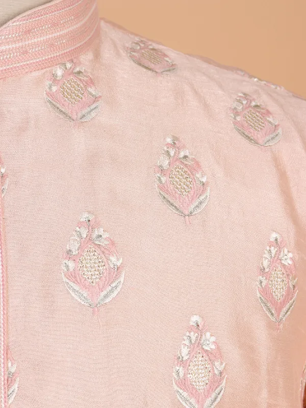 Festive wear peach cotton silk kurta suit