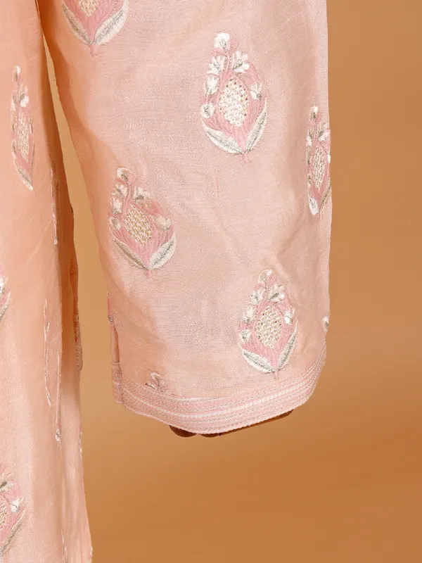 Festive wear peach cotton silk kurta suit