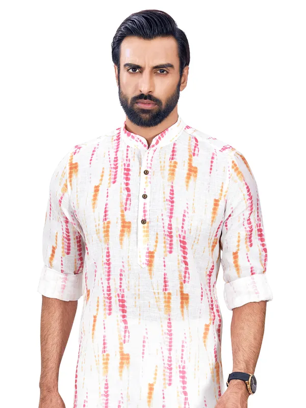 Festive wear pink and white cotton  Men Kurta pajama