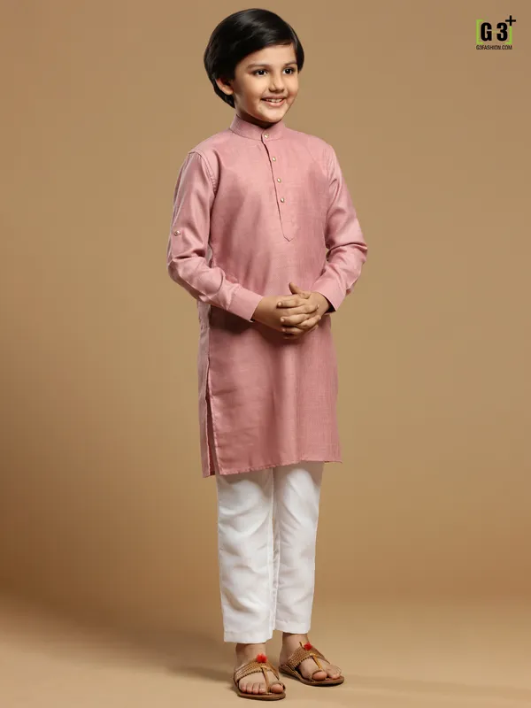 Festive wear pink boys cotton kurta suit