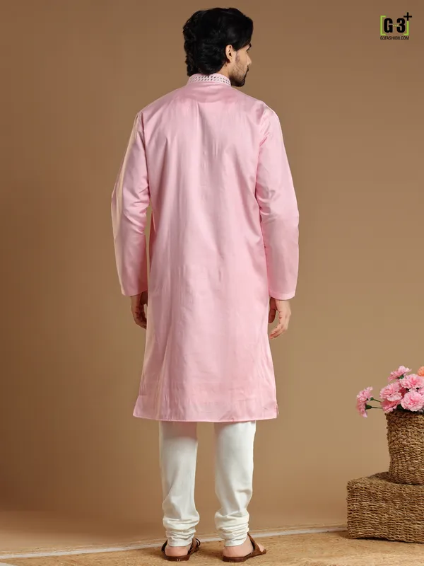 Festive wear pink kurta suit in cotton silk