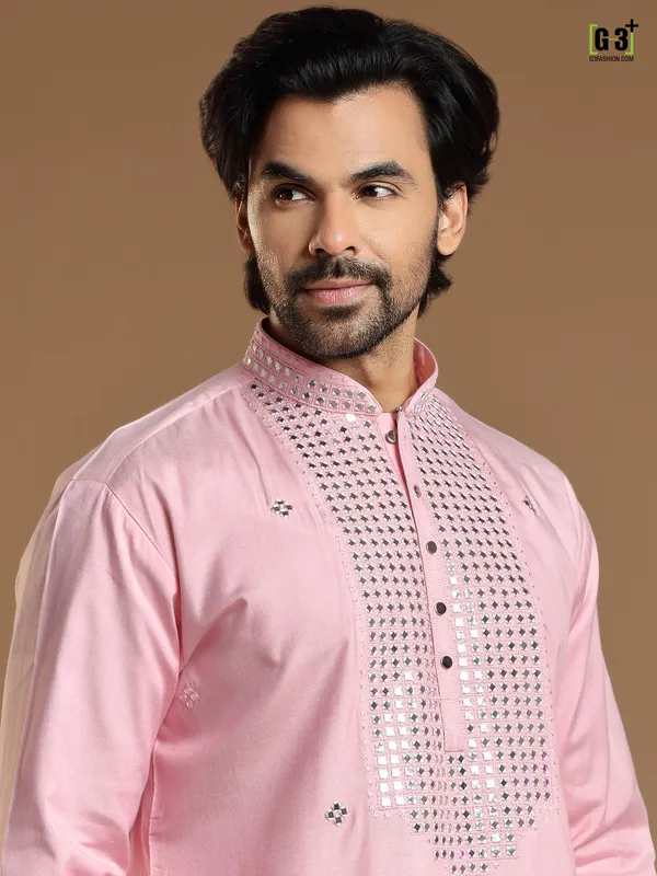 Festive wear pink  Men Kurta pajama in cotton silk