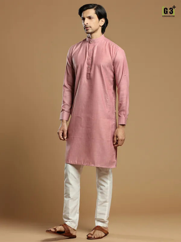 Festive wear pink men cotton kurta suit