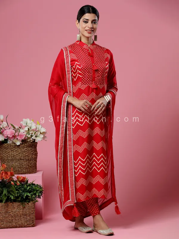 Festive wear red satin silk pant suit