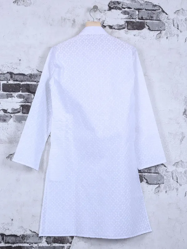 Festive wear white cotton kurta suit