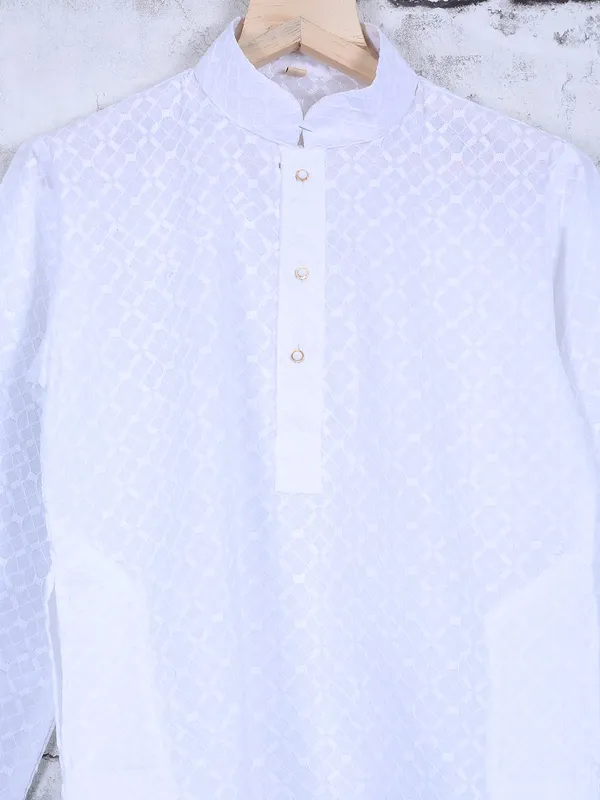 Festive wear white cotton kurta suit