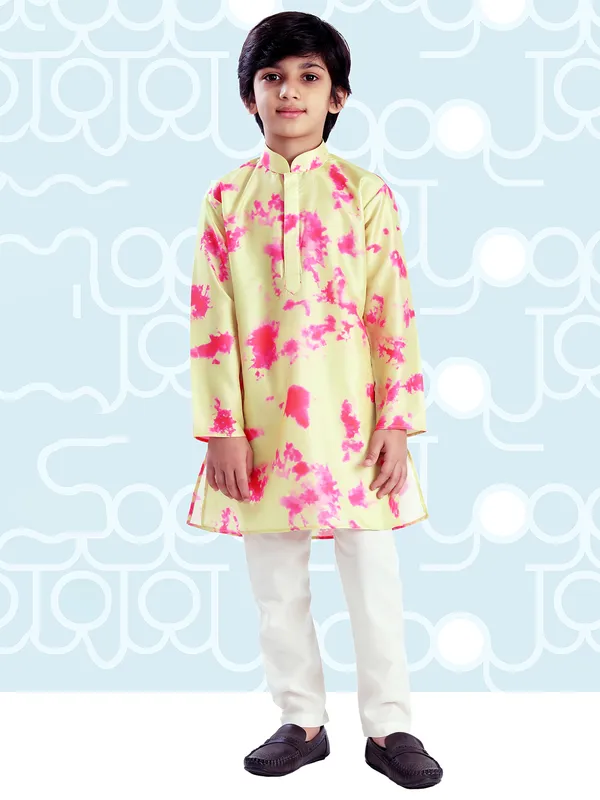 Festive wear yellow printed kurta suit for boys