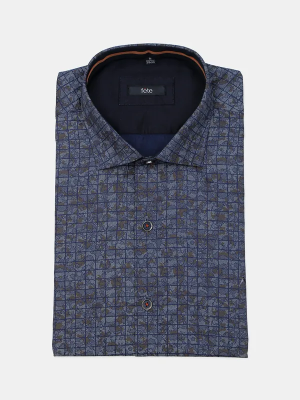 Fete blue cotton men shirt for party