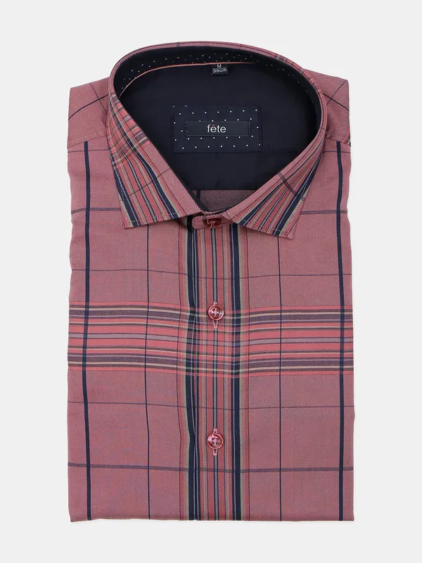 Fete coral pink cotton checks shirt