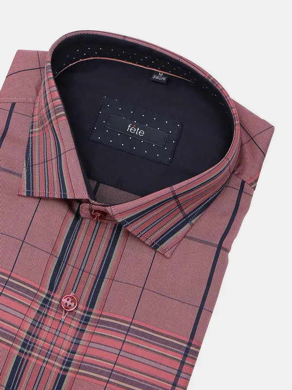 Fete coral pink cotton checks shirt