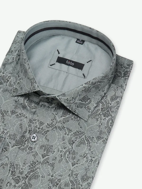 Fete cotton dusty green printed shirt