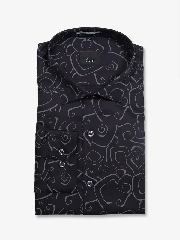 FETE cotton printed navy shirt