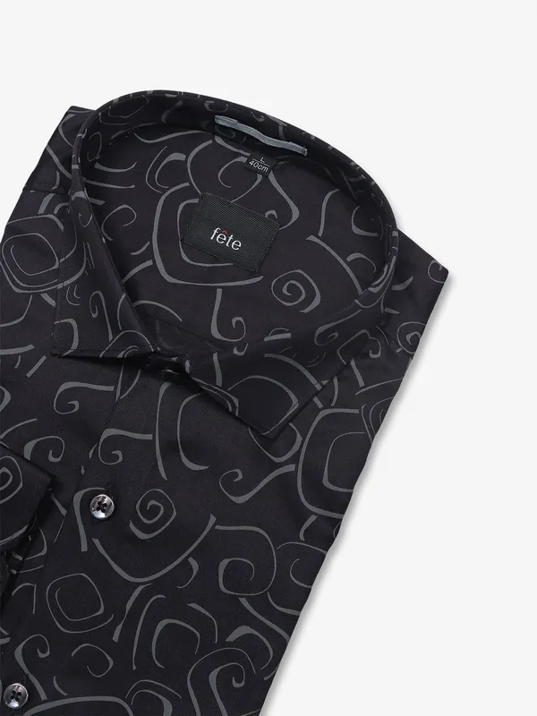 FETE cotton printed navy shirt