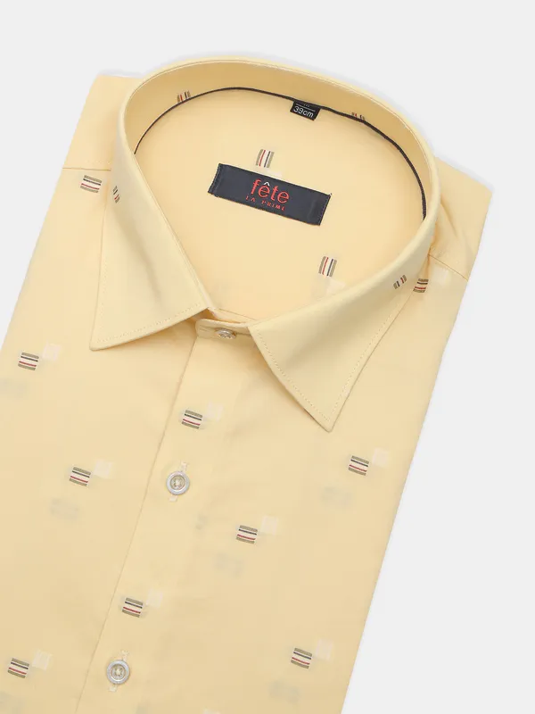 Fete formal wear lemon yellow printed shirt
