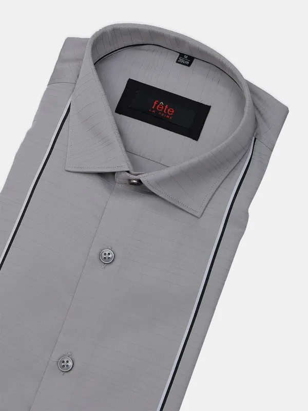 Fete grey striped cotton shirt for men