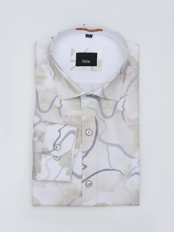 Fete khaki cotton printed party wear shirt
