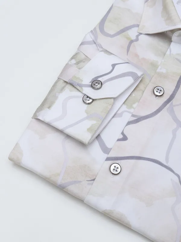 Fete khaki cotton printed party wear shirt